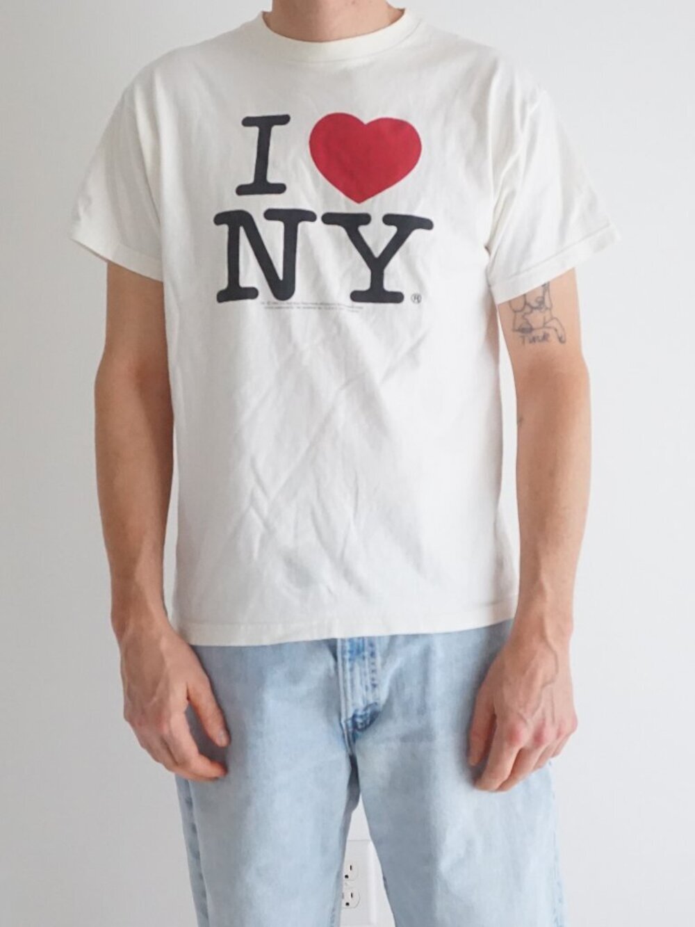 Vintage '96 I Love NY White Heart Logo Tourist Travel Souvenir T Shirt Cotton L